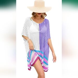 Women's Swimsuit Cover Up Crochet Knit Pullover Dress One Size